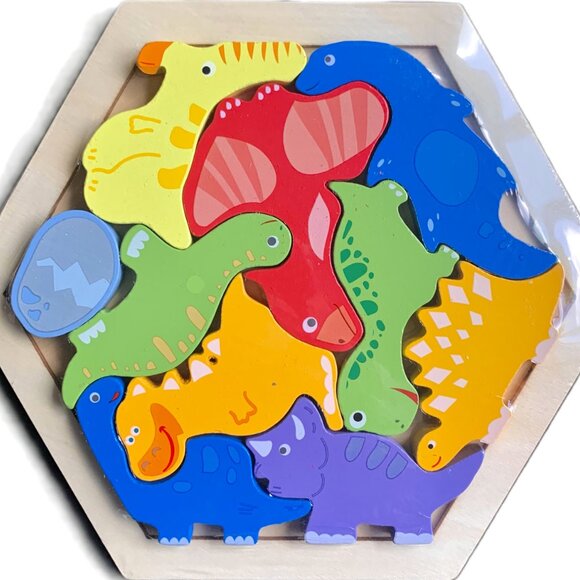 3+ Children's Early Learning Colorful Wood Puzzles Vehicles Animals Dinosaur New - Picture 6 of 7